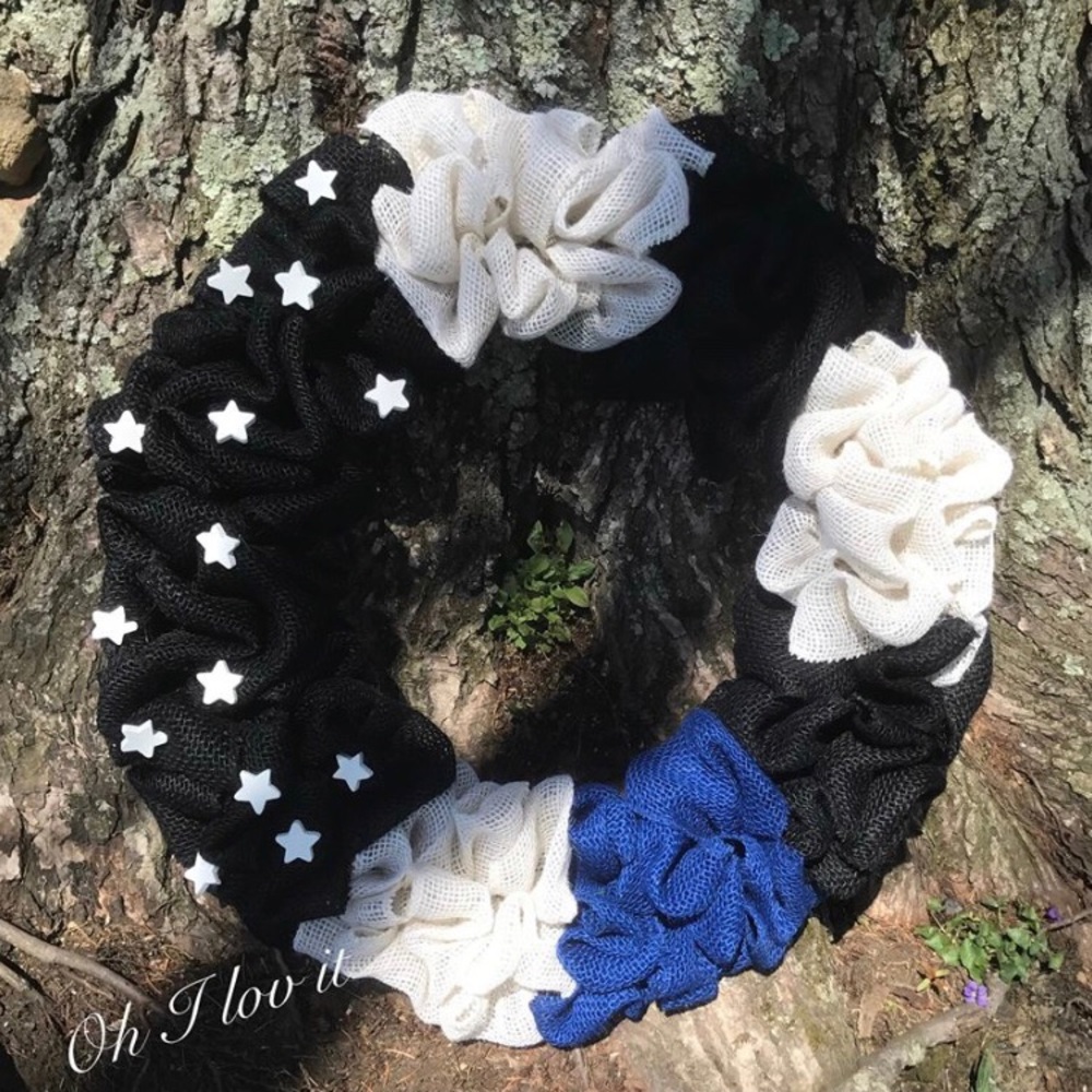 Back the blue burlap wreath - handmade